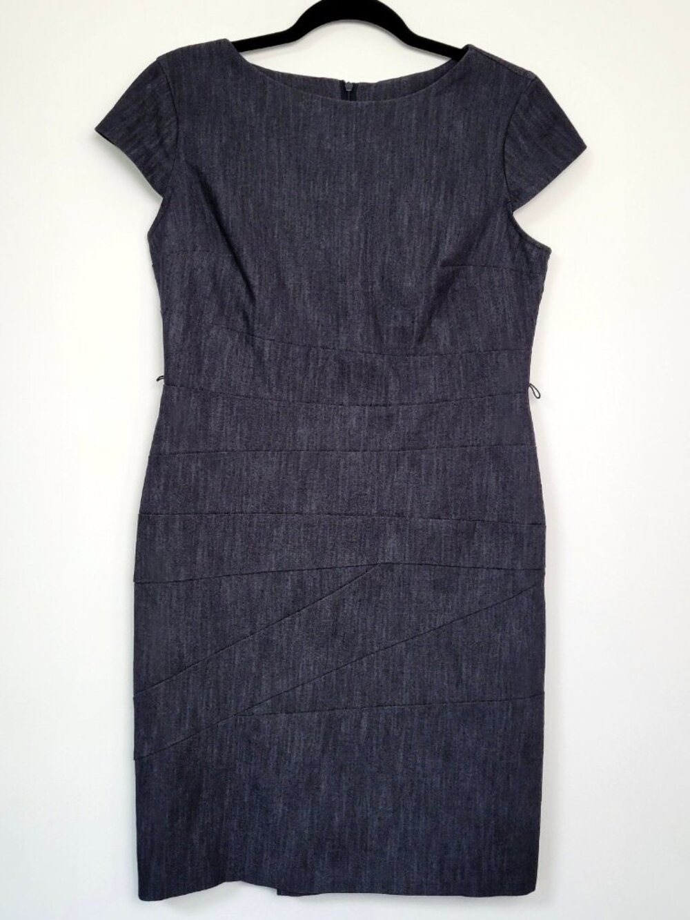 ALYX Dark Wash Denim Cap Sleeve Sheath Dress Asymmetric Seam Stretch
